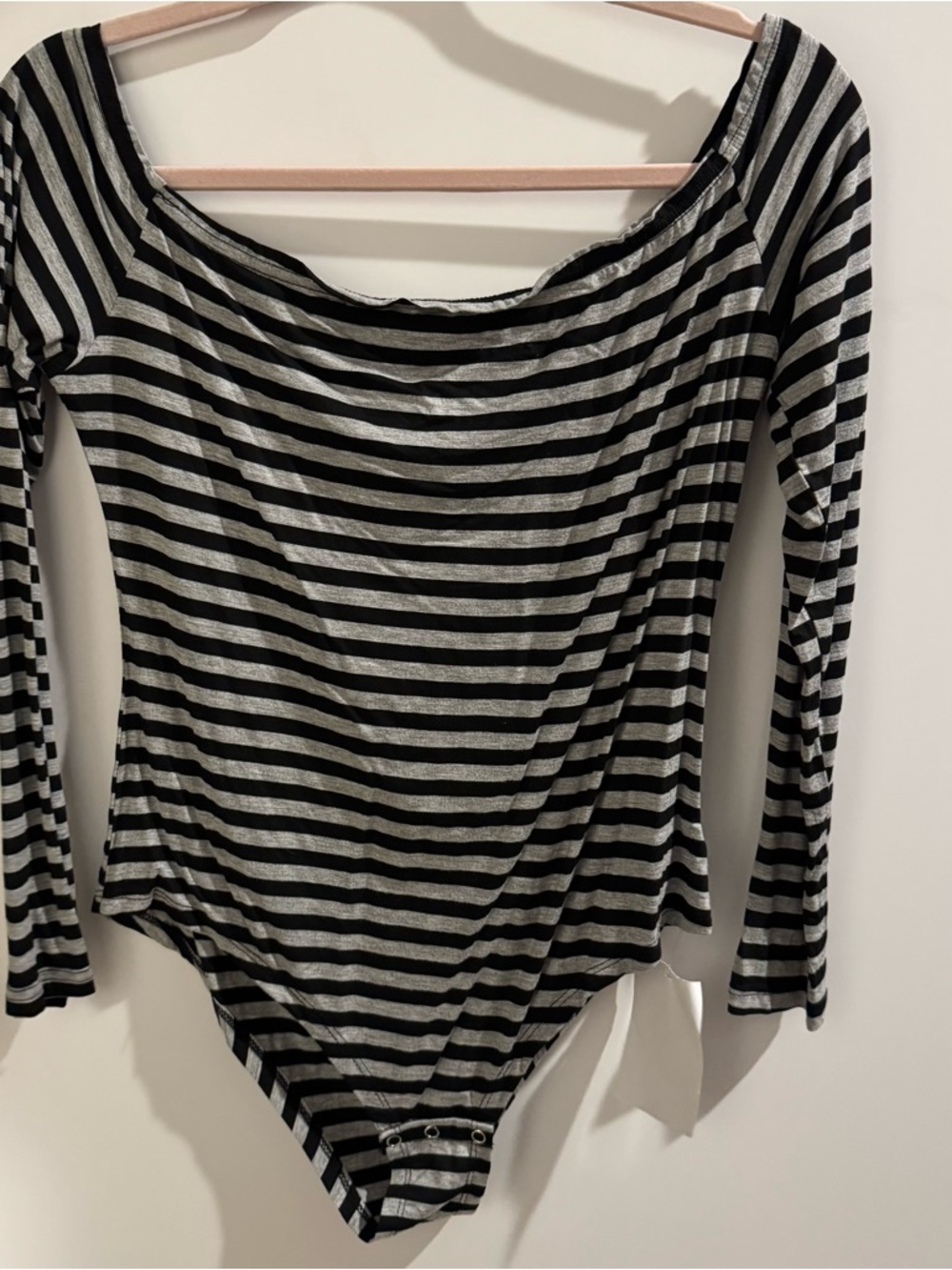 Striped Black and Gray Long-Sleeve Bodysuit